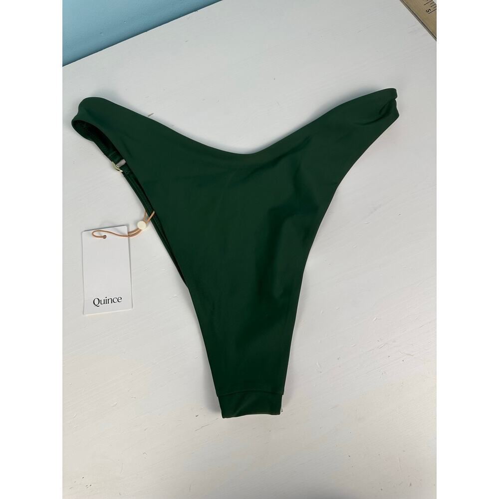 Quince Italian High-Leg Bikini Bottom Palm Green Size Large NWT